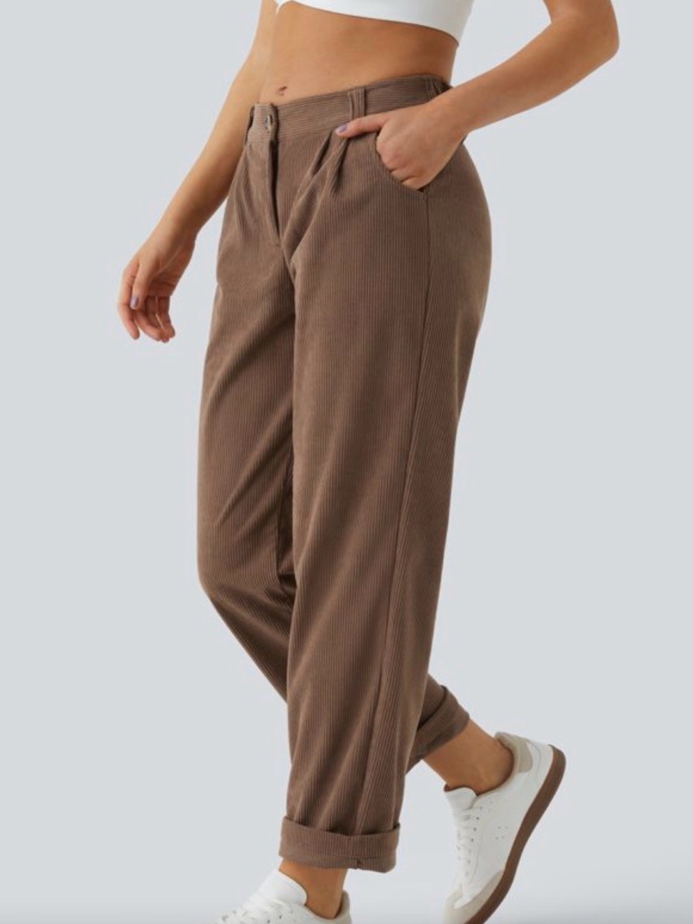 HALARA Wide-Leg Corduroy Pants in Brown sz  L